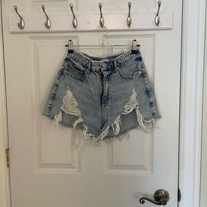 Garage Blue Distressed Jean Shorts with Frayed Hem
